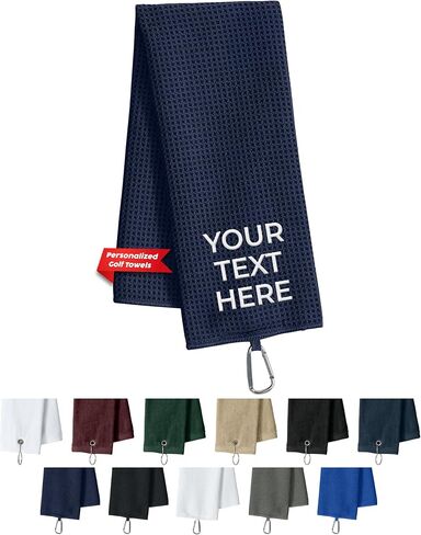 Custom Golf Towel for Golf Bags, Balls - Add Your Embroidered Name - Personalized Trifold Golf Bag Towels with Clip, for Men and Women in Saudi Arabia