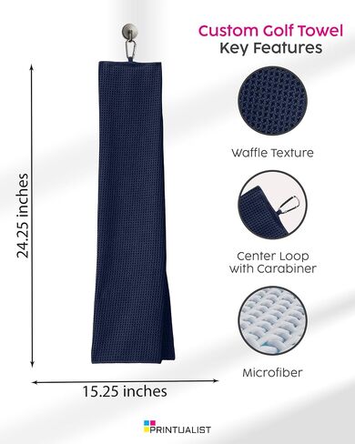 Custom Golf Towel for Golf Bags, Balls - Add Your Embroidered Name - Personalized Trifold Golf Bag Towels with Clip, for Men and Women in Saudi Arabia