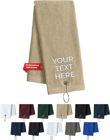 Custom Golf Towel for Golf Bags, Balls - Add Your Embroidered Name - Personalized Trifold Golf Bag Towels with Clip, for Men and Women in Saudi Arabia