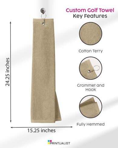 Custom Golf Towel for Golf Bags, Balls - Add Your Embroidered Name - Personalized Trifold Golf Bag Towels with Clip, for Men and Women in Saudi Arabia