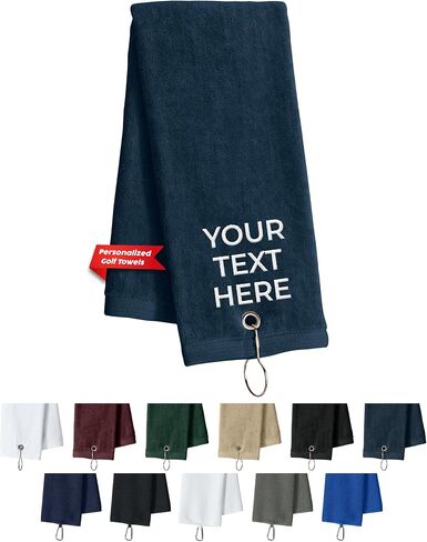 Custom Golf Towel for Golf Bags, Balls - Add Your Embroidered Name - Personalized Trifold Golf Bag Towels with Clip, for Men and Women in Saudi Arabia
