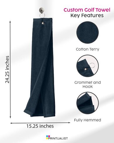 Custom Golf Towel for Golf Bags, Balls - Add Your Embroidered Name - Personalized Trifold Golf Bag Towels with Clip, for Men and Women in Saudi Arabia