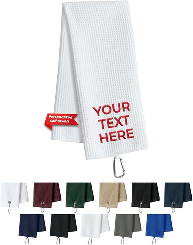 Custom Golf Towel for Golf Bags, Balls - Add Your Embroidered Name - Personalized Trifold Golf Bag Towels with Clip, for Men and Women in Saudi Arabia