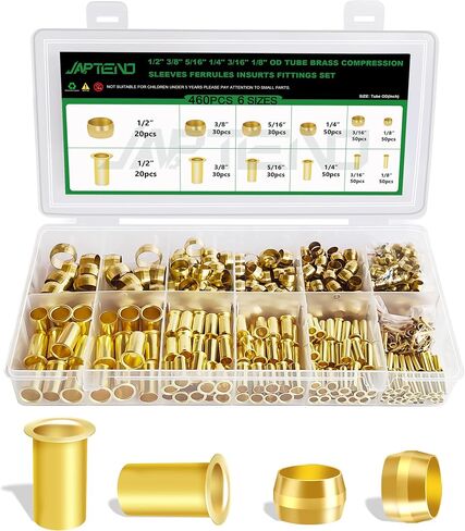 110pcs الأكمام النحاسية الانضغاطية ، إدراج مجموعة تجهيزات مجموعة متنوعة ، 3/8 "5/16" 1/4 " in Kuwait