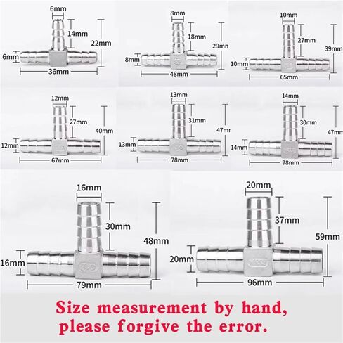 1PCS 6 8 10 12 16 20 32mm T Type Y Type Tee 304 Stainless Steel Barb Pipe Fitting 2 3 4-Way Water Gas Hose Connector Barbed Adapter(T tee,19mm) in Saudi Arabia
