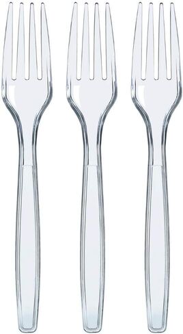 Prestee 300 Count Disposable Plastic Forks - Plastic Silverware Bulk Set - Heavy Duty Plasticware Forks - Clear Utensils for Catering Weddings Parties BBQ - Elegant and Sturdy Tableware in Saudi Arabia