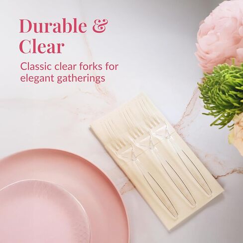 Prestee 300 Count Disposable Plastic Forks - Plastic Silverware Bulk Set - Heavy Duty Plasticware Forks - Clear Utensils for Catering Weddings Parties BBQ - Elegant and Sturdy Tableware in Saudi Arabia