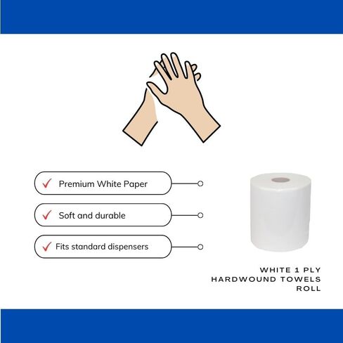Commercial Hardwound Paper Towel Rolls, White 6 Pack, 8 Inch x 800 Feet, 1-Ply, 2 Inch Core, Fits Universal Dispenser in Saudi Arabia