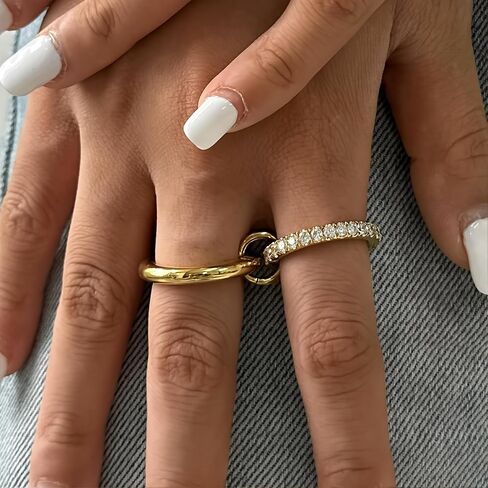 18K Gold & Silver Plated Interlocked Stackable Rings for Women,Statement Mixed Metals Multi Ring Stack- Chunky Thumb-Knuckle Band-Connected Bands Stacking Jewelry Gift-Dainty Pinky Wedding Bands-Interlocked Multi-Finger Design in Saudi Arabia