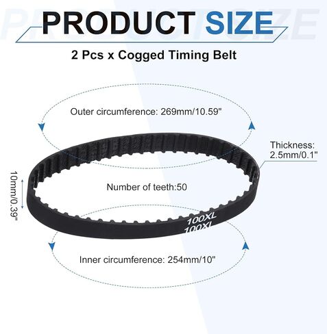 PATIKIL 2pcs 182XL Rubber Timing Belt 91 Teeth 10mm Width 5.08mm Pitch Synchronous Closed Loop Geared Drive Belt Black for Industrial in Saudi Arabia