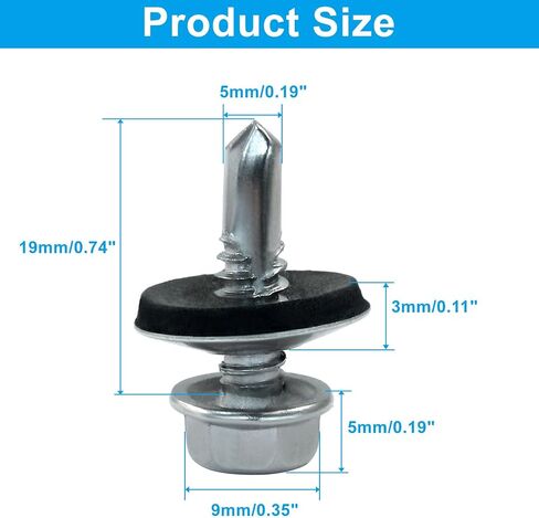 50 Pcs #12 x 3/4" Self Tapping Sheet Metal Screws with Rubber Washer, 410 Stainless Steel Hex Washer Head Self Drilling Screws Metal Roofing Screw in Saudi Arabia