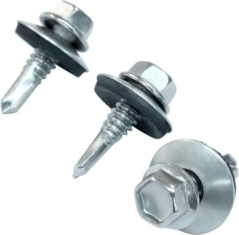 50 Pcs #12 x 3/4" Self Tapping Sheet Metal Screws with Rubber Washer, 410 Stainless Steel Hex Washer Head Self Drilling Screws Metal Roofing Screw in Saudi Arabia