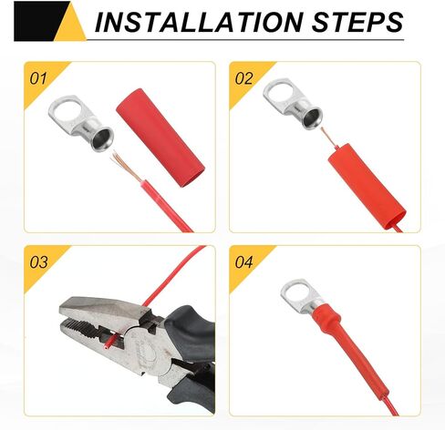MECCANIXITY 4 قطع 4 AWG M6 أطراف حلقات البطارية، 1/4 بوصة 6 مم مسمار تجعيد سلك موصل نهاية النحاس، 3: 1 أنابيب انكماش الحرارة، فضي in Kuwait