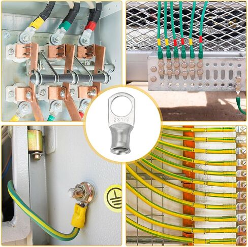 MECCANIXITY 4 قطع 4 AWG M6 أطراف حلقات البطارية، 1/4 بوصة 6 مم مسمار تجعيد سلك موصل نهاية النحاس، 3: 1 أنابيب انكماش الحرارة، فضي in Kuwait