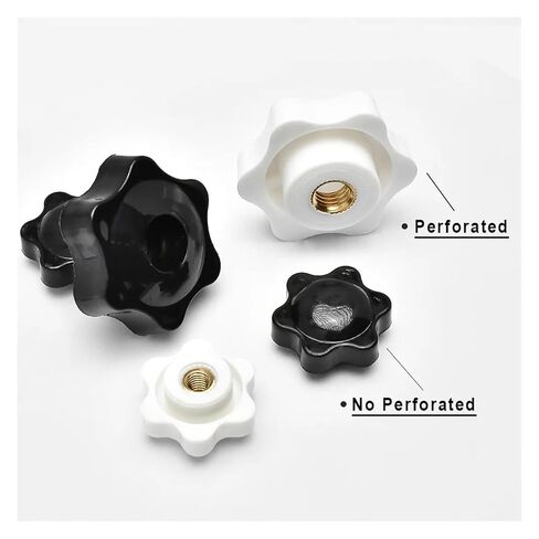 Thumb Knob Nut Black White Clamping Handle Plum Thread Hand Mechanical Manual Tighten Star Nuts(White No Perforated,M10(Head 38mm) 2pcs) in Saudi Arabia