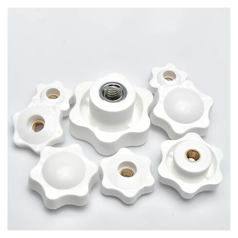 Thumb Knob Nut Black White Clamping Handle Plum Thread Hand Mechanical Manual Tighten Star Nuts(White No Perforated,M10(Head 38mm) 2pcs) in Saudi Arabia