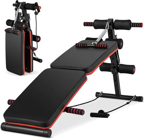 Goplus 7 in 1 Sit up Bench, Foldable Workout Bench w/4 Position Adjustable Height, Multi-Layer Structure Cushion & 2 Elastic Ropes, Workout Equipment for Home Gym Fitness, 330 LBS in Saudi Arabia