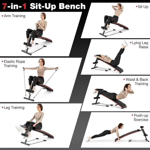 Goplus 7 in 1 Sit up Bench, Foldable Workout Bench w/4 Position Adjustable Height, Multi-Layer Structure Cushion & 2 Elastic Ropes, Workout Equipment for Home Gym Fitness, 330 LBS in Saudi Arabia