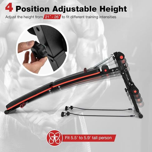 Goplus 7 in 1 Sit up Bench, Foldable Workout Bench w/4 Position Adjustable Height, Multi-Layer Structure Cushion & 2 Elastic Ropes, Workout Equipment for Home Gym Fitness, 330 LBS in Saudi Arabia