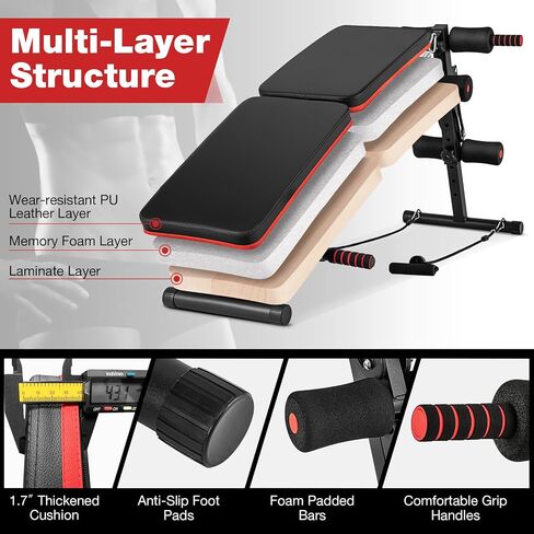 Goplus 7 in 1 Sit up Bench, Foldable Workout Bench w/4 Position Adjustable Height, Multi-Layer Structure Cushion & 2 Elastic Ropes, Workout Equipment for Home Gym Fitness, 330 LBS in Saudi Arabia