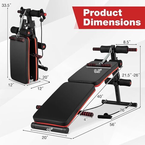 Goplus 7 in 1 Sit up Bench, Foldable Workout Bench w/4 Position Adjustable Height, Multi-Layer Structure Cushion & 2 Elastic Ropes, Workout Equipment for Home Gym Fitness, 330 LBS in Saudi Arabia