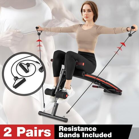 Goplus 7 in 1 Sit up Bench, Foldable Workout Bench w/4 Position Adjustable Height, Multi-Layer Structure Cushion & 2 Elastic Ropes, Workout Equipment for Home Gym Fitness, 330 LBS in Saudi Arabia