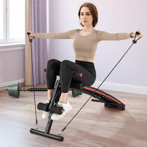 Goplus 7 in 1 Sit up Bench, Foldable Workout Bench w/4 Position Adjustable Height, Multi-Layer Structure Cushion & 2 Elastic Ropes, Workout Equipment for Home Gym Fitness, 330 LBS in Saudi Arabia