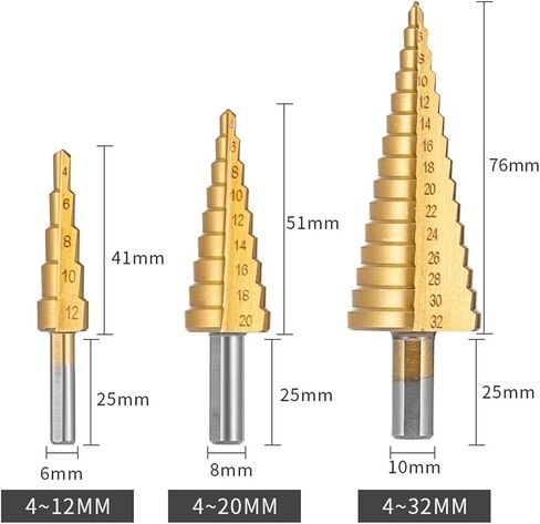EVURU 6PCS HSS Steel Step Drill Bit Set 4-12/20/32mm Metal Hole Wood Cone Core Drilling 3,6,8 Saw Drill (Color : 6PCS(Without Box)) in Saudi Arabia