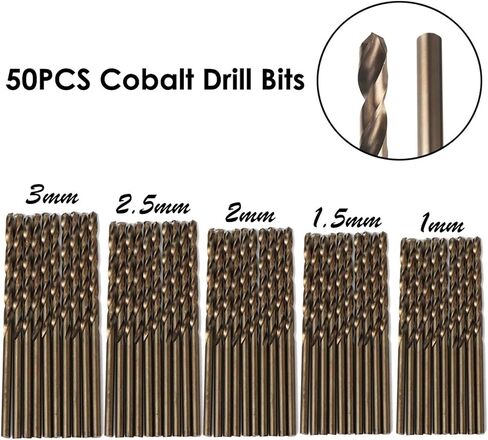 EVURU 50PCS Tools M35 Cobalt Drill Bit Set HSS-CO Drill Set 1-3MM for Drilling On Hardened Steel, Cast Iron Stainless Steel in Saudi Arabia