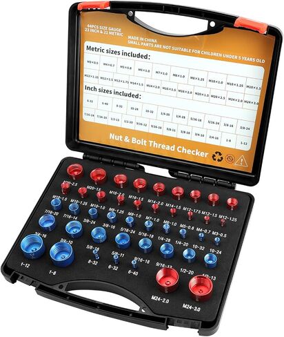 QWORK 44 PCS Nut and Bolt Thread Checker Set, Inch & Metric Sizes, Portable Gauge Measuring Tool Kit with Detachable Thread Gauges in Saudi Arabia