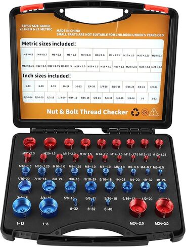 QWORK 44 PCS Nut and Bolt Thread Checker Set, Inch & Metric Sizes, Portable Gauge Measuring Tool Kit with Detachable Thread Gauges in Saudi Arabia