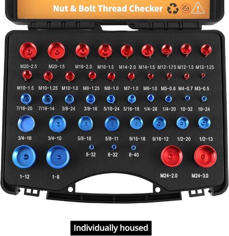 QWORK 44 PCS Nut and Bolt Thread Checker Set, Inch & Metric Sizes, Portable Gauge Measuring Tool Kit with Detachable Thread Gauges in Saudi Arabia