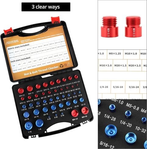 QWORK 44 PCS Nut and Bolt Thread Checker Set, Inch & Metric Sizes, Portable Gauge Measuring Tool Kit with Detachable Thread Gauges in Saudi Arabia