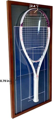 Premium Wooden Tennis Racket Display Frame with Walnut Base & Copper Hooks – Showcase Your Racket in Style with Four Famouse Stadium Backgrounds (U.S. Open) in Saudi Arabia