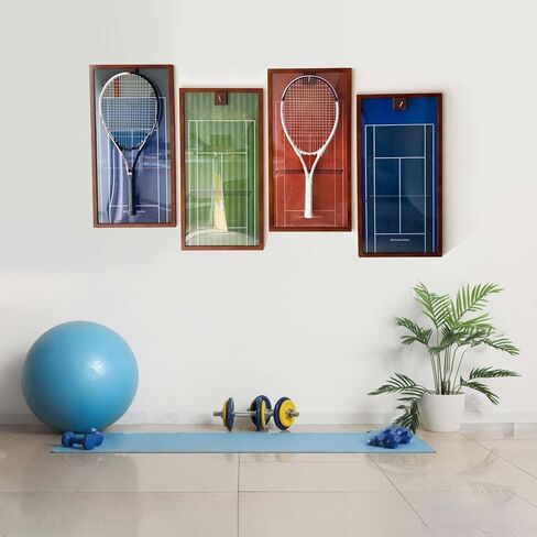 Premium Wooden Tennis Racket Display Frame with Walnut Base & Copper Hooks – Showcase Your Racket in Style with Four Famouse Stadium Backgrounds (U.S. Open) in Saudi Arabia