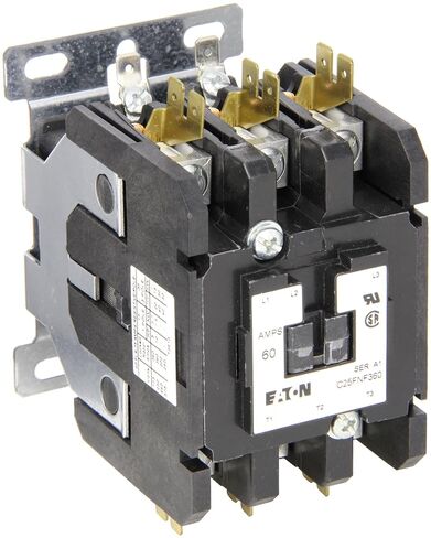 Eaton C25FNF360T محدد الغرض من المقاولين ، 50 مم ، 3 أعمدة ، مربعين مربع ، واتصال سريع جنبا إلى جنب ، تصنيف 60A الحالي ، 5 أقصى مرحلة HP واحدة في 115 فولت ، 20 الحد الأقصى HP مرحلة في 230 فولت ، 40 كحد أقصى HP مرحلة في 480V ، 24VAC in Saudi Arabia
