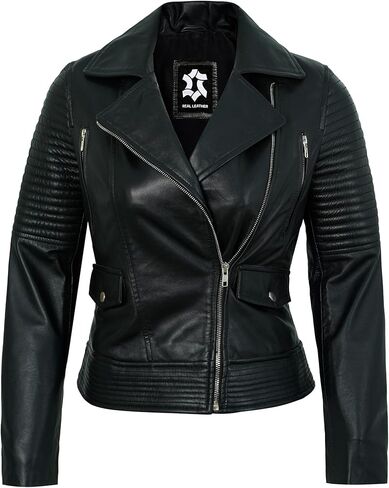 Asymmetrical Leather Jacket Women - Real Lambskin Motorcycle Style Womens Leather Jackets in Kuwait