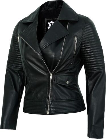 Asymmetrical Leather Jacket Women - Real Lambskin Motorcycle Style Womens Leather Jackets in Kuwait