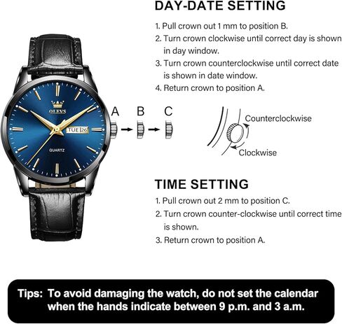 Men's Watch, Business Casual Leather Band Analog Quartz Watch with Day Date Display, Luxury Fashion Easy to Set and Read Waterproof Luminous Wrist Watch for Men in Kuwait