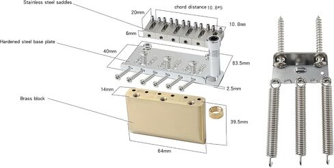 2-Point Electric Guitar Bridge 10.8mm Tremolo Bridge with Brass Block and Steel addles Electric Guitar Parts for 6 String Start Stratocaster Chrome in Saudi Arabia