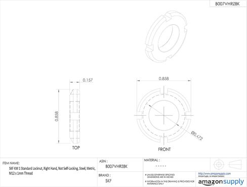SKF KM 11 Standard Locknut, Right Hand, Not Self-Locking, Steel, Metric, M55 x 2mm Thread in Saudi Arabia