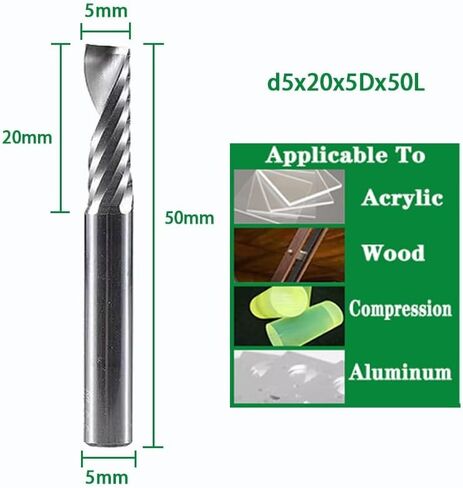 3.175/4/5/6/8mm شانك نهاية حلزوني قواطع طحن الناي المفردة 3D CNC BETTER CUT لألومنيوم الأكريليك (D5X20X5DX50L) in Kuwait