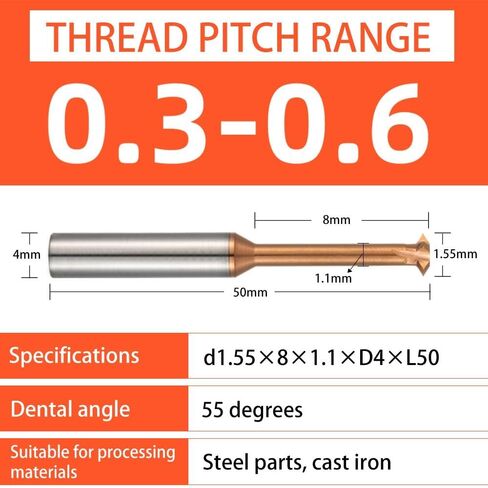 55° Tungsten Carbide Single Tooth Spiral Milling Cutter Thread Mill Metric Router Bit for Steel Aluminum End Mill CNC Tool(D3.0X9xD4xL50) in Saudi Arabia