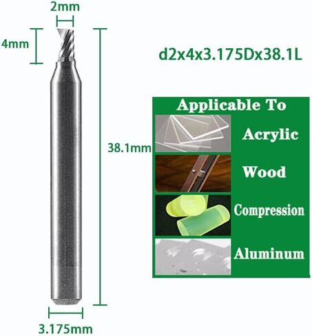 3.175/4/5/6/8mm شانك نهاية حلزوني قواطع طحن الناي المفردة 3D CNC BETTER CUT لألومنيوم الأكريليك (D5X20X5DX50L) in Kuwait