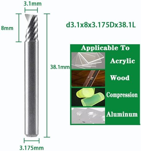 3.175/4/5/6/8mm شانك نهاية حلزوني قواطع طحن الناي المفردة 3D CNC BETTER CUT لألومنيوم الأكريليك (D5X20X5DX50L) in Kuwait