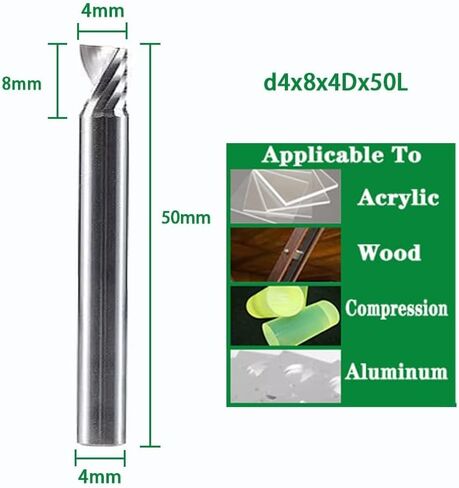 3.175/4/5/6/8mm شانك نهاية حلزوني قواطع طحن الناي المفردة 3D CNC BETTER CUT لألومنيوم الأكريليك (D5X20X5DX50L) in Kuwait