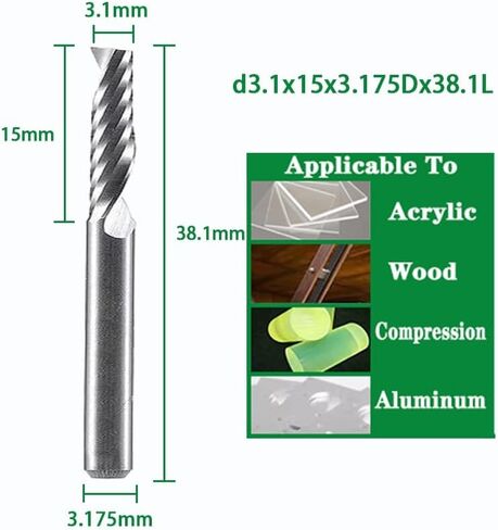 3.175/4/5/6/8mm شانك نهاية حلزوني قواطع طحن الناي المفردة 3D CNC BETTER CUT لألومنيوم الأكريليك (D5X20X5DX50L) in Kuwait