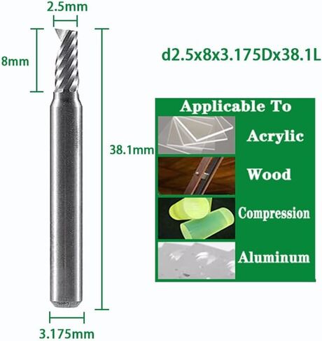 3.175/4/5/6/8mm شانك نهاية حلزوني قواطع طحن الناي المفردة 3D CNC BETTER CUT لألومنيوم الأكريليك (D5X20X5DX50L) in Kuwait