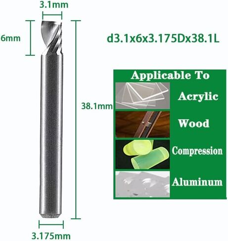 3.175/4/5/6/8mm شانك نهاية حلزوني قواطع طحن الناي المفردة 3D CNC BETTER CUT لألومنيوم الأكريليك (D5X20X5DX50L) in Kuwait