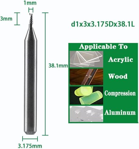 3.175/4/5/6/8mm Shank Spiral End Mill Single Flute Milling Cutters 3D CNC Router Bit Engraving Cut for Acrylic Aluminum(D5x20x5Dx50L) in Saudi Arabia